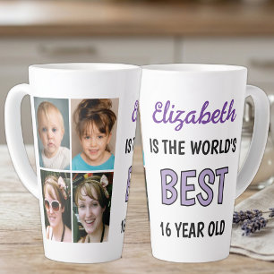 Caneca De Café Latte Melhor do mundo com 16 anos 4 fotos roxo
