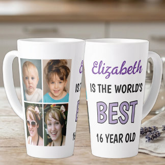 Caneca De Café Latte Melhor do mundo com 16 anos 4 fotos roxo