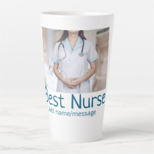 Caneca De Café Latte Melhor enfermeira adicionar nome de foto texto méd