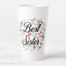 Caneca De Café Latte Melhor Irmã Elegante Design Floral