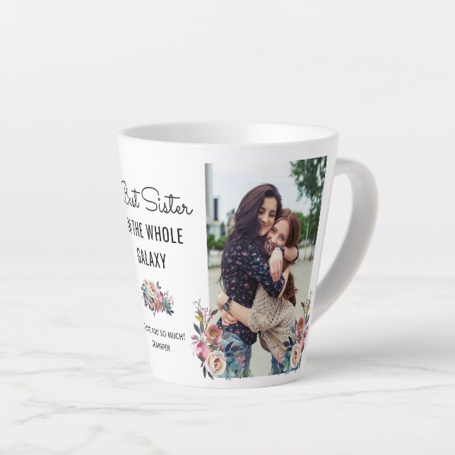 Caneca De Café Latte Melhor Irmã na Foto Personalizada do Sis Galáxia (Ângulo direito)