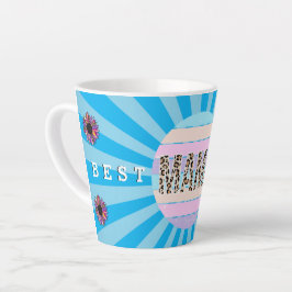Caneca De Café Latte Melhor Mãe Blue Floral Personalizar