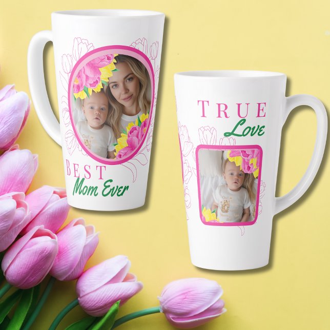 Caneca De Café Latte Melhor Mãe De Sempre, Verdadeiro Amor 2 Foto (Best Mom Ever, True Love 2 Photo Latte Mug)