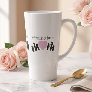 Caneca De Café Latte Melhor Mãe do Mundo Coração Fofo Branco Elegante