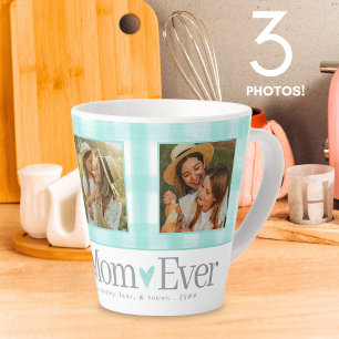 Caneca De Café Latte Melhor Mãe Ever 3 Foto Dia de as mães Gingham Hear