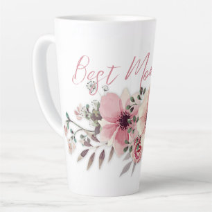 Caneca De Café Latte Melhor Mãe Flores Rosa Latte Mug