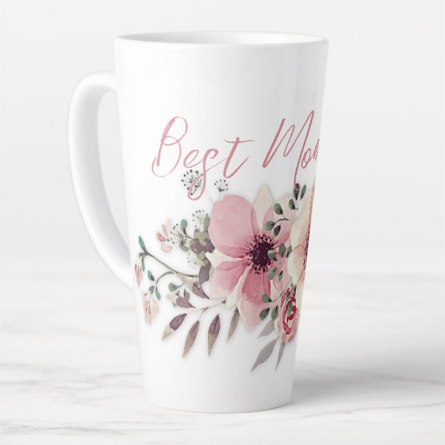 Caneca De Café Latte Melhor Mãe Flores Rosa Latte Mug (Ângulo esquerdo)
