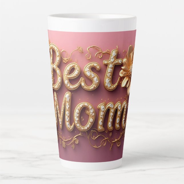 Caneca De Café Latte Melhor Mãe Letra Dourada (Frente)