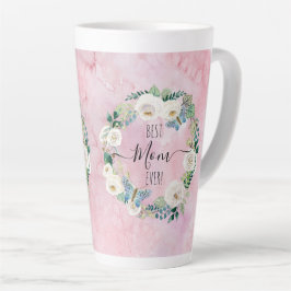 Caneca De Café Latte Melhor Mãe Rosa, Rosa, Branco, Aquarela Floral