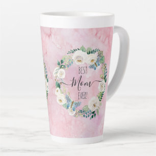 Caneca De Café Latte Melhor Mãe Rosa, Rosa, Branco, Aquarela Floral