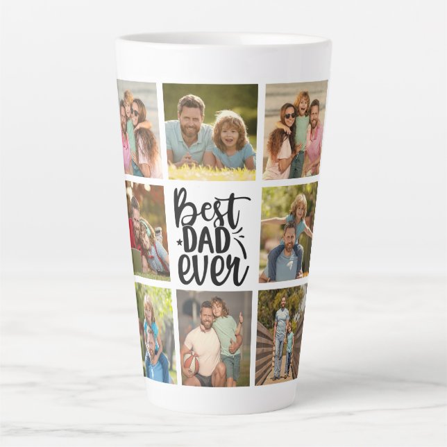 Caneca De Café Latte Melhor Pai De Colagem De Fotos Nunca (Frente)