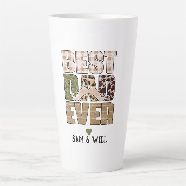 Caneca De Café Latte Melhor Pai Nunca | Cute | Padrão verificado (Frente)