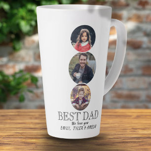 Caneca De Café Latte Melhor Papai Dia dos Pais 3 Colagem de Fotos Oval