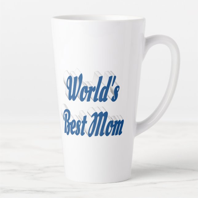 Caneca De Café Latte Melhor texto azul-mar da mamãe (Direita)