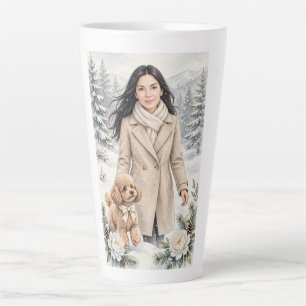 Caneca De Café Latte Menina beijando cachorrinho Poodle–Mãe Poodle