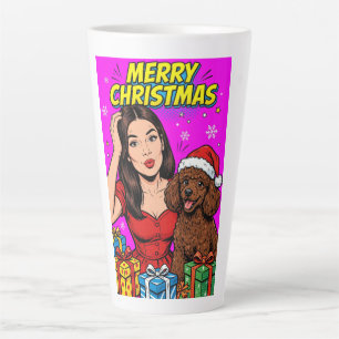Caneca De Café Latte Menina beijando cachorrinho Poodle–Mãe Poodle
