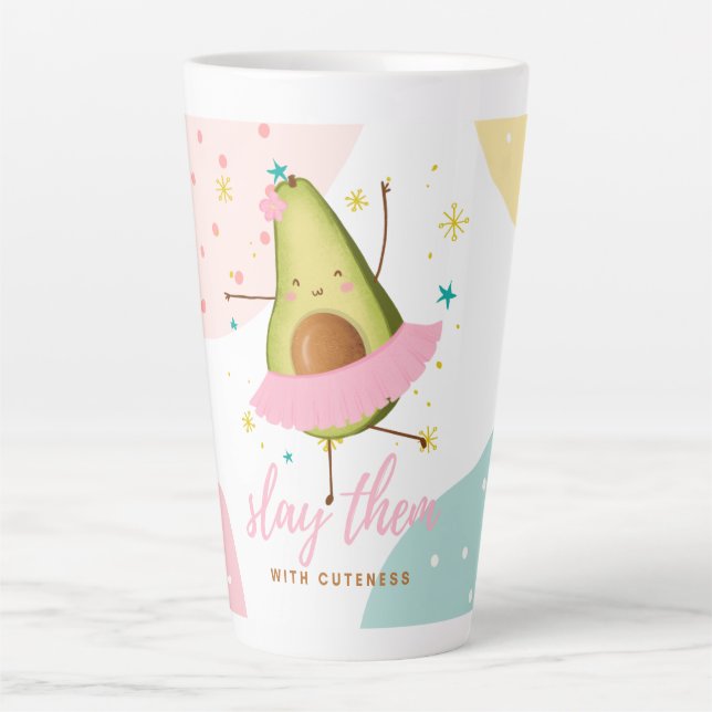 Caneca De Café Latte Menina bonito Kawaii Avocado Ballerina Os Mostra (Frente)