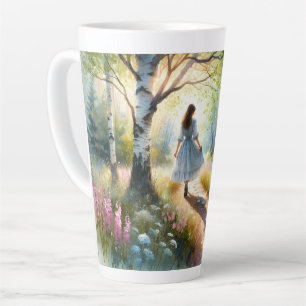 Caneca De Café Latte Menina Caprichosa Dançando pela Floresta de Bétula