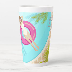 Caneca De Café Latte Menina da festa de natação na praia de verão de bi