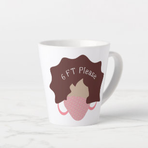 Caneca De Café Latte Menina de Cabelo Ondulado Distância Social 1,8m Po