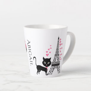 Caneca De Café Latte Menina e Torre Eiffel Personalizada em Paris