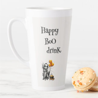 Caneca De Café Latte Menina Esqueleto Fofa com Balões de Abóbora
