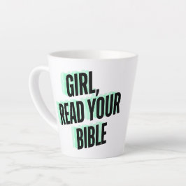 Caneca De Café Latte Menina, Leia Sua Bíblia De Lata