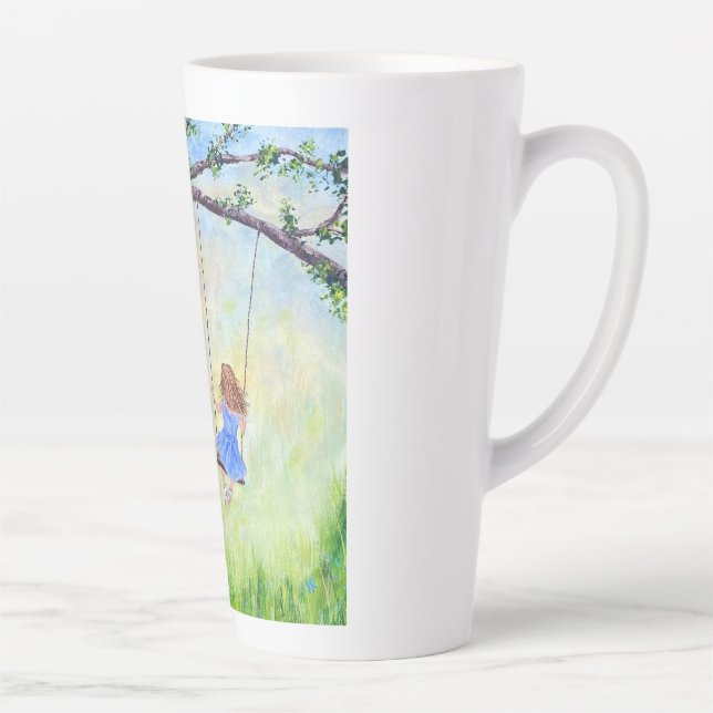 Caneca De Café Latte Menina num Balanço (Direita)