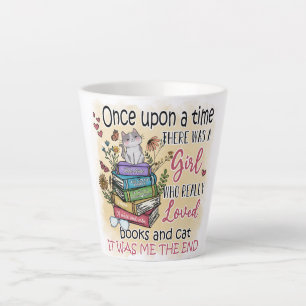 Caneca De Café Latte Menina que ama Livros e Gatos