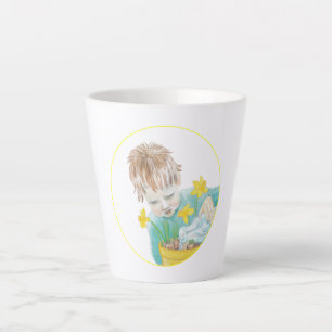 Caneca De Café Latte Menino Com Narcisos Pequeno Caneca de Latte