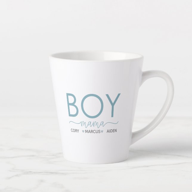 Caneca De Café Latte Menino Mamãe Personalizada Com Nomes (Direita)