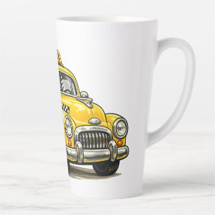 Caneca De Café Latte Menino Motorista de Táxi Retrô com Camiseta de Car