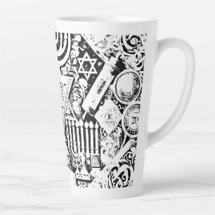 Caneca De Café Latte Menorá Judaica de Hanukkah Hebraica