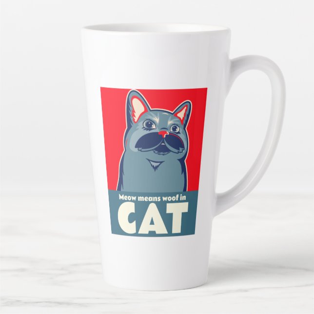 Caneca De Café Latte Meow significa woin cat engraçado, citar cãozinho (Direita)