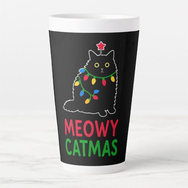 Caneca De Café Latte Meowy Natal Felino (Frente)