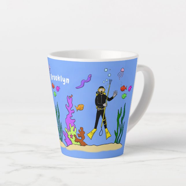 Caneca De Café Latte Mergulhador engraçado e desenho animado de criatur (Ângulo direito)