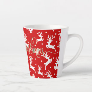 Caneca De Café Latte Merry Christmas Reindeers Red
