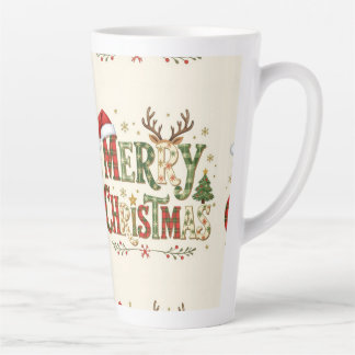 Caneca De Café Latte Merry Xmas elegant holiday antler Santa's hat