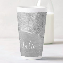 Caneca De Café Latte Metálico Personalizado Da Glitter De Prata Glam