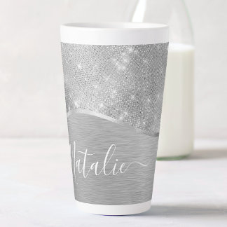 Caneca De Café Latte Metálico Personalizado Da Glitter De Prata Glam