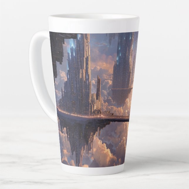 Caneca De Café Latte Metrópole Flutuante nas Nuvens (Ângulo esquerdo)