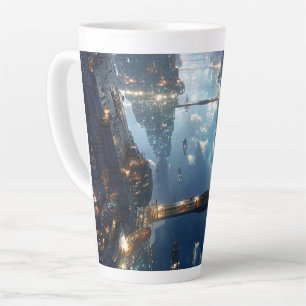 Caneca De Café Latte Metrópole Flutuante no Céu