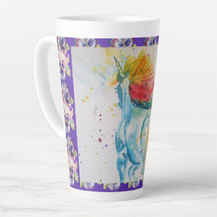 Caneca De Café Latte Meu Cavalo Arco-Íris Unicórnio Aquarela Latte Mug