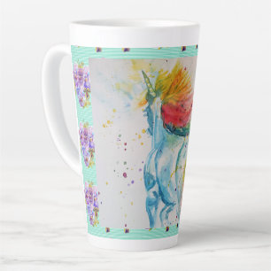 Caneca De Café Latte Meu Cavalo Rainbow Unicorn Watercolor Latte Mug