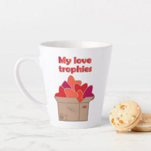 Caneca De Café Latte Meus troféus de amor em caixa cheia de corações de