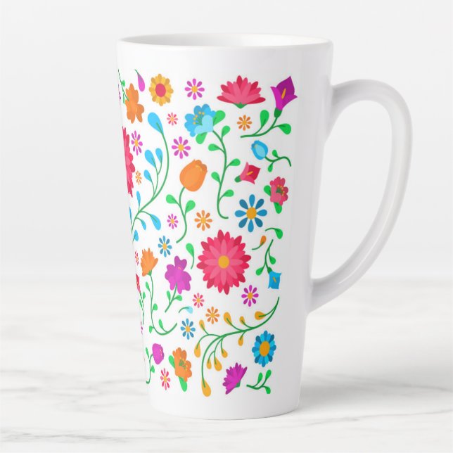 Caneca De Café Latte Mexican cheerful colourful folk art pattern  (Direita)