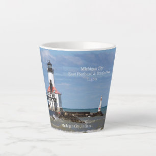 Caneca De Café Latte Michigan City East Pierhead & Bkw Lights lats mug