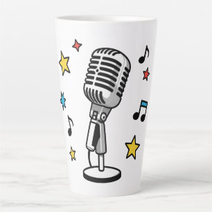 Caneca De Café Latte Microfone Antigo Notas Musicais Design Retro de Ca