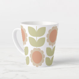 Caneca De Café Latte  Mid-Century Pastel Pink Retro Floral Pattern