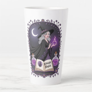 Caneca De Café Latte Midnight Magick Illustration of a Young Witch